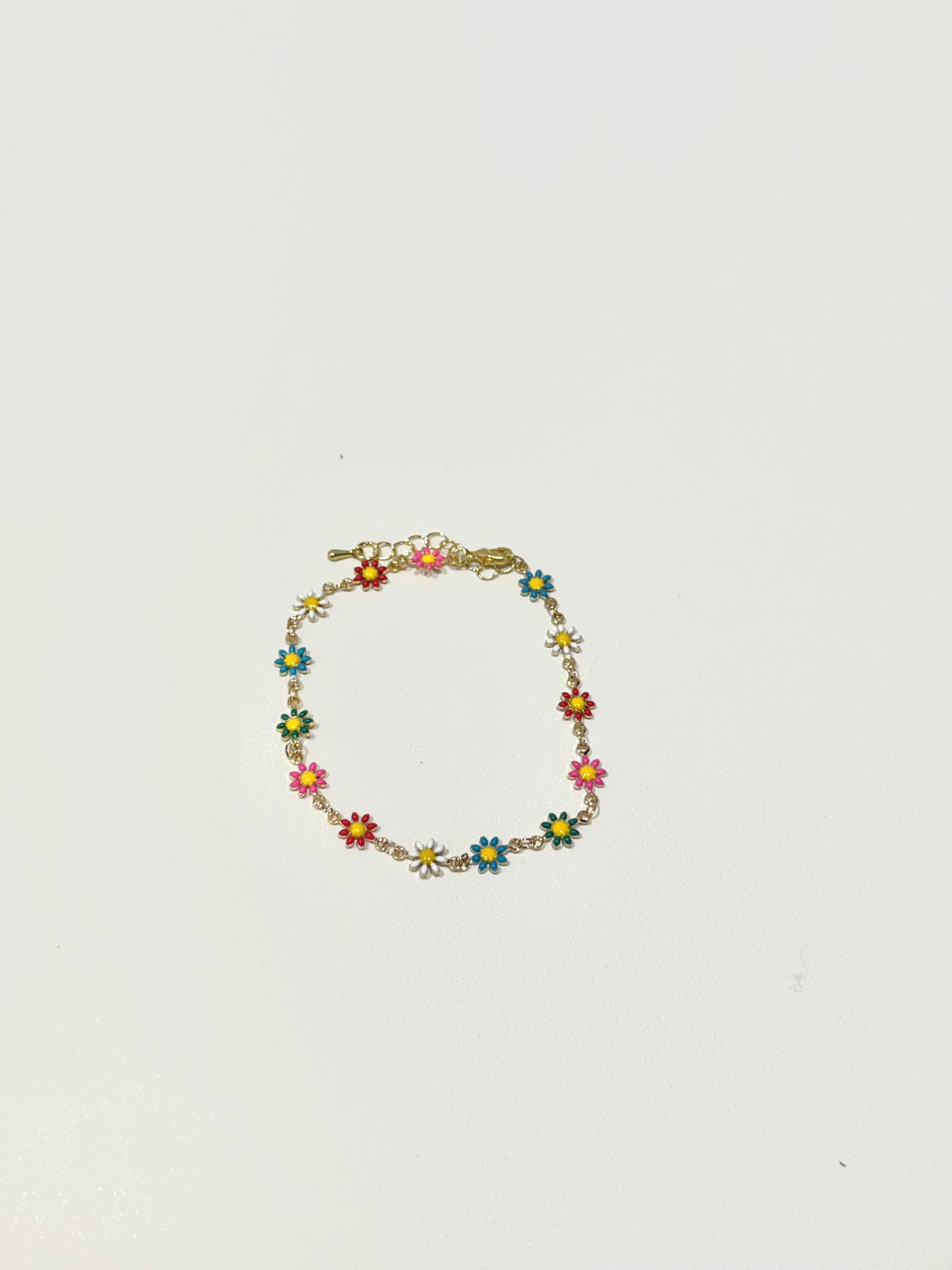 Daisy Chain Bracelet with colorful enamel flowers