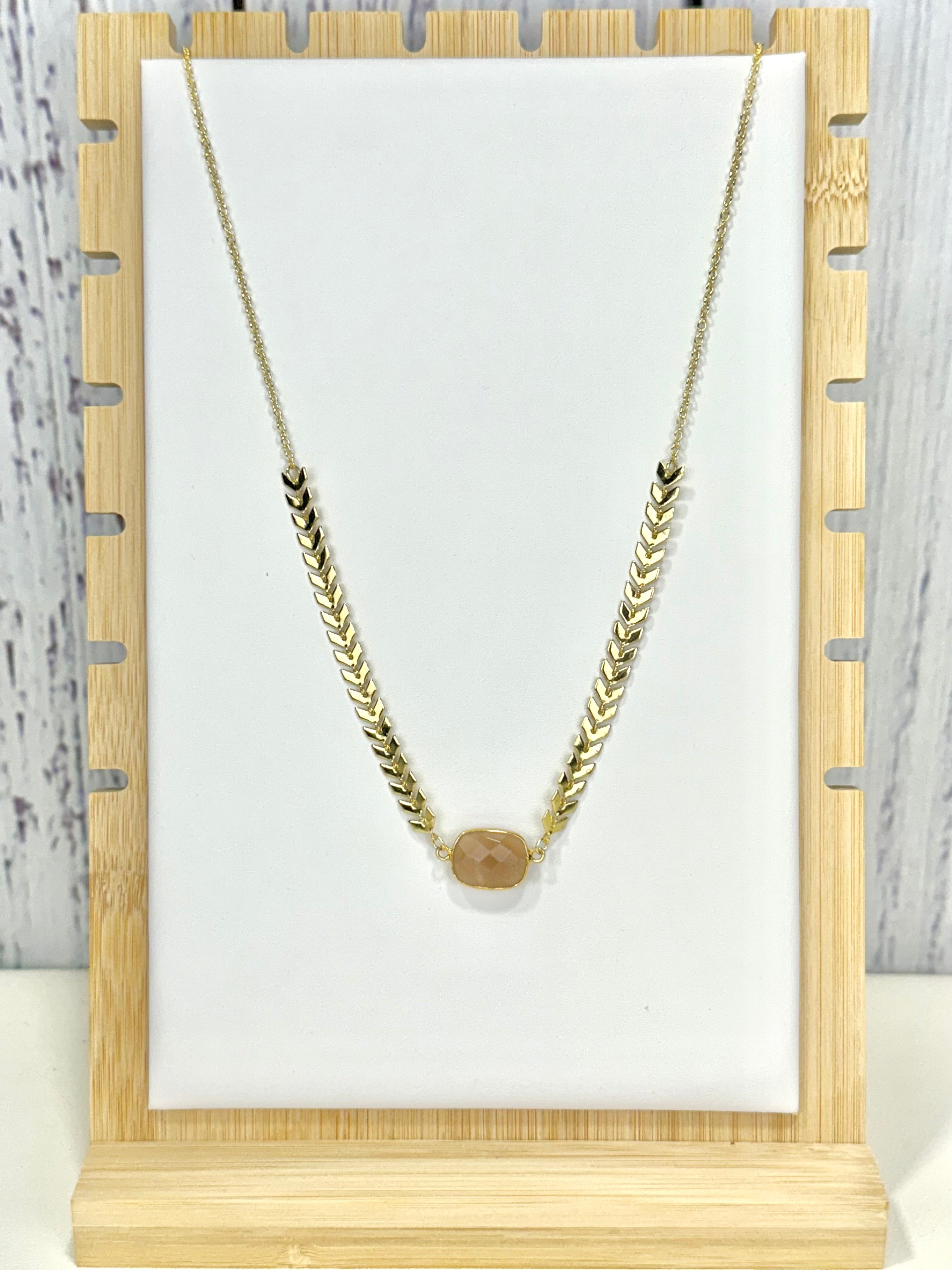 Peach Moonstone Pendant Necklace