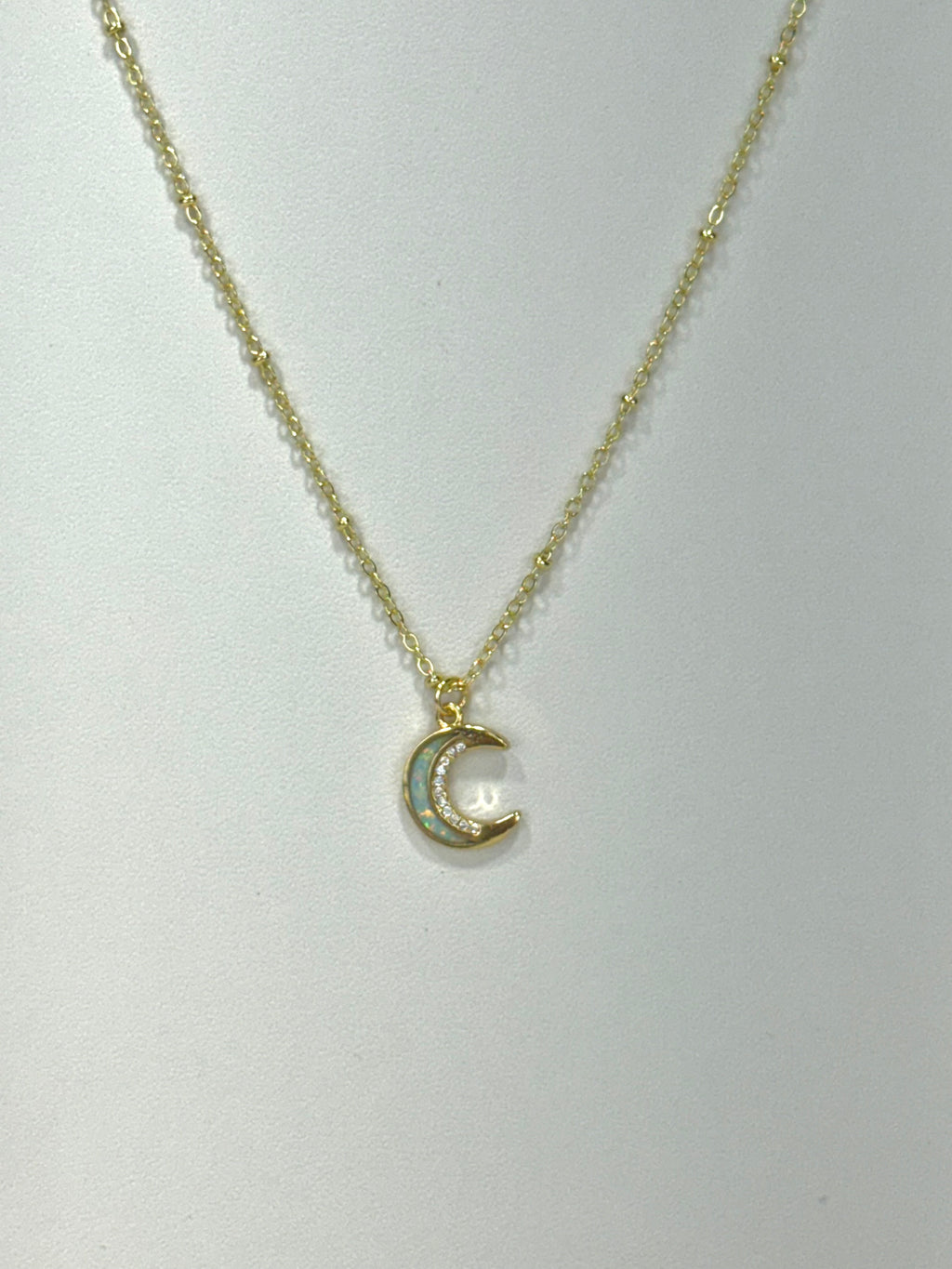 White Opal Moon Pendant Necklace
