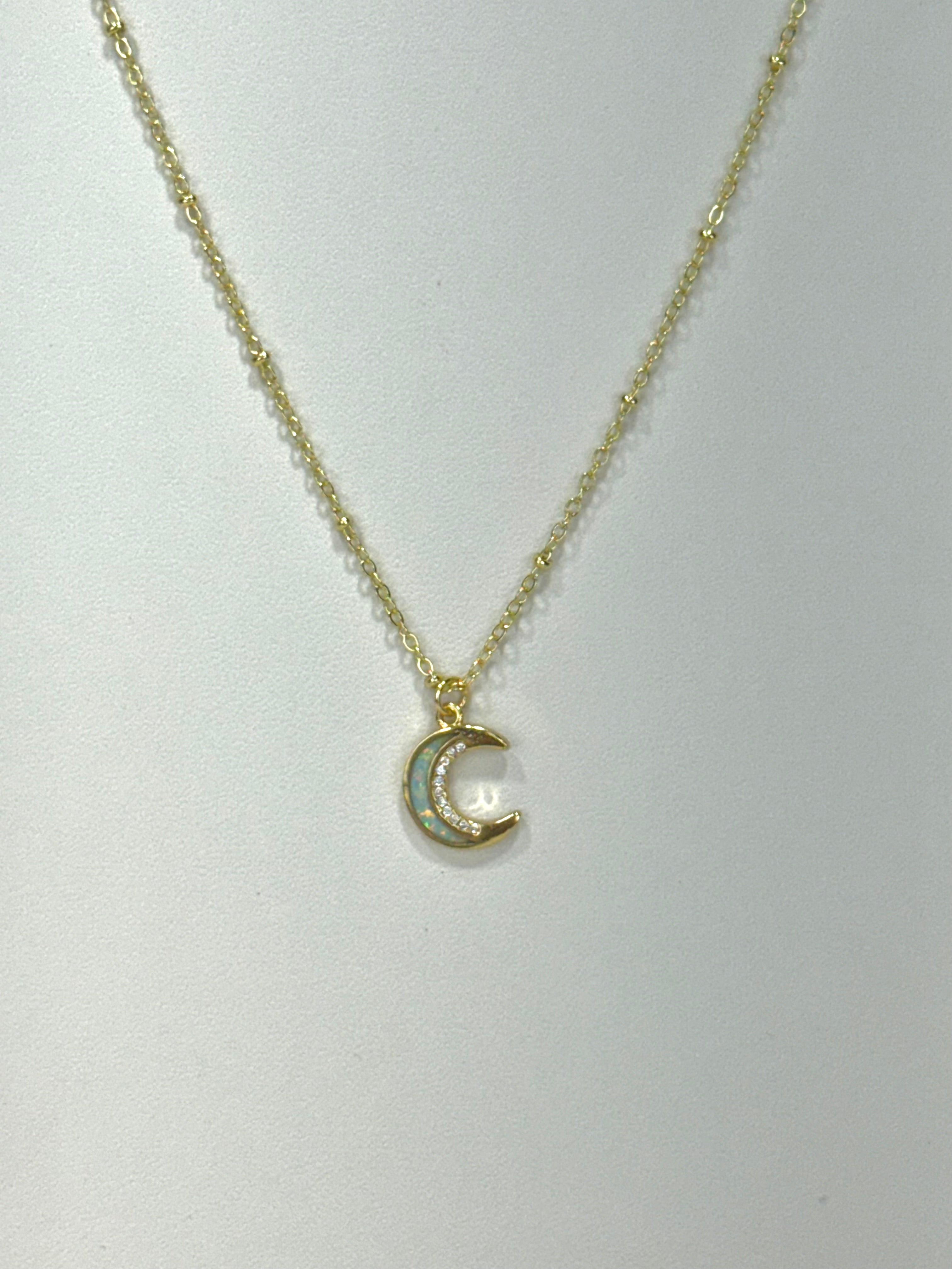 White Opal Moon Pendant Necklace