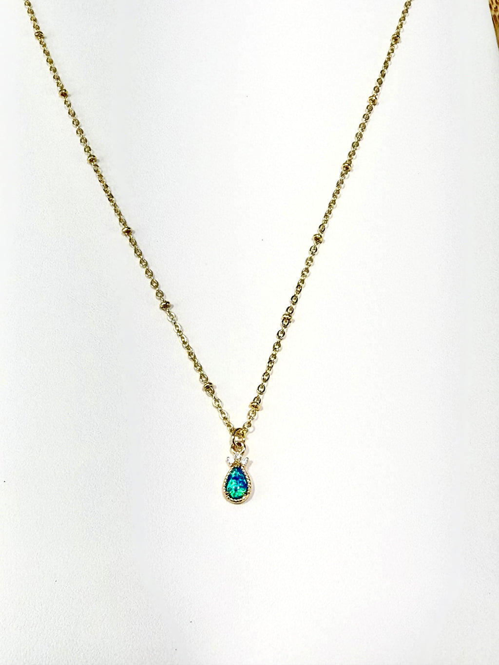 Blue Opal Tear Drop Pendant Necklace