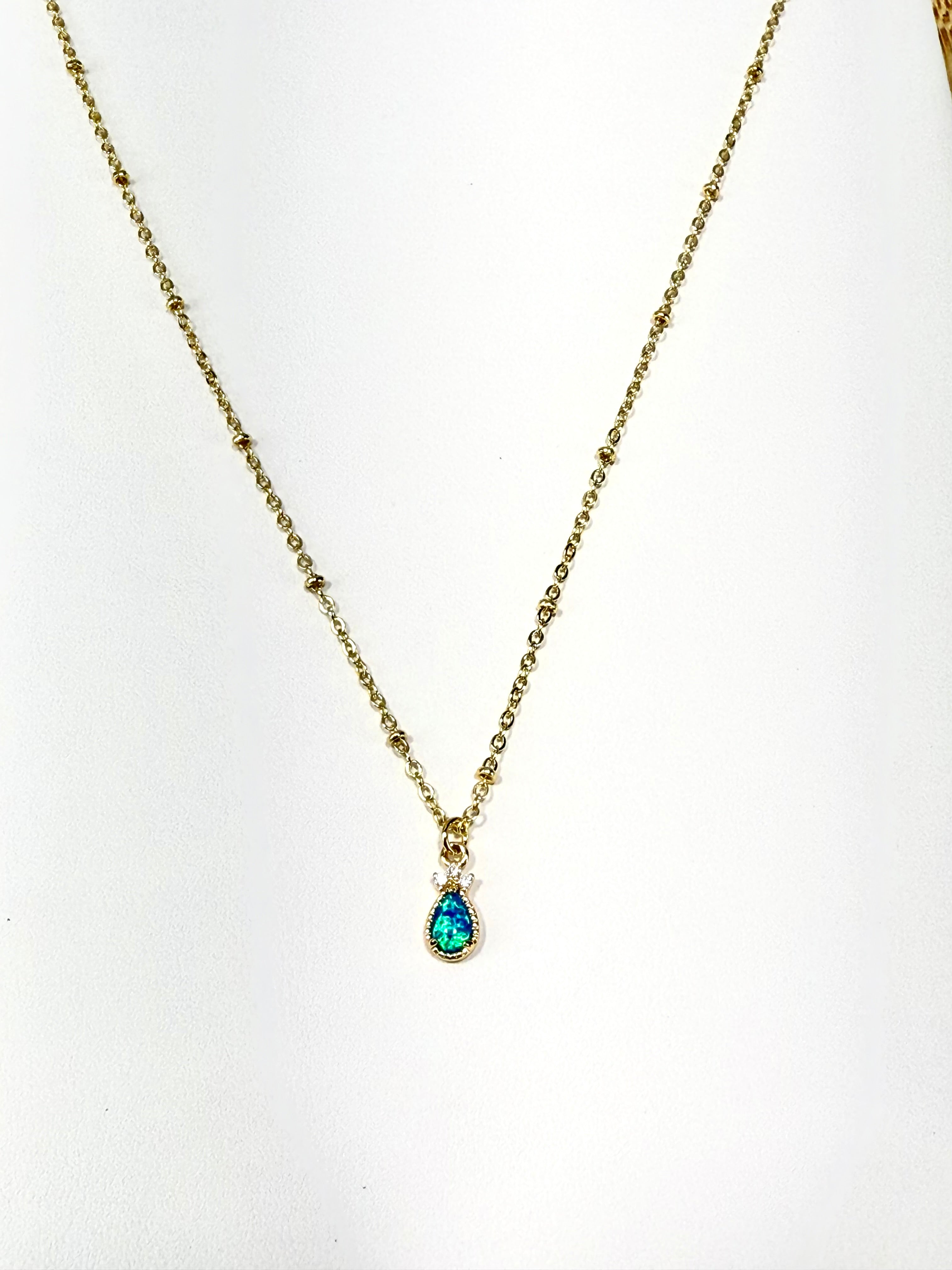 Blue Opal Tear Drop Pendant Necklace