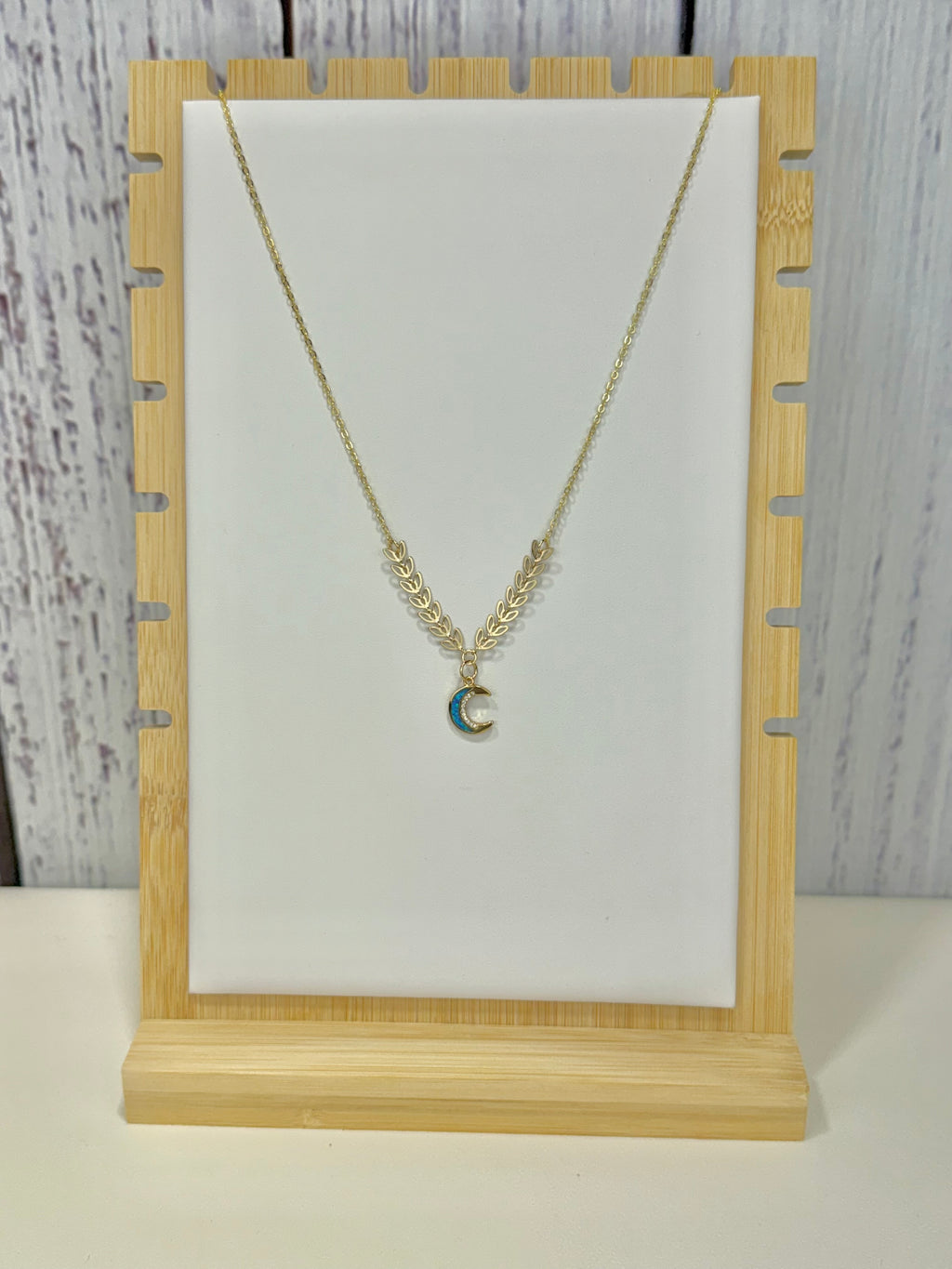 Blue Opal Moon Pendant Necklace
