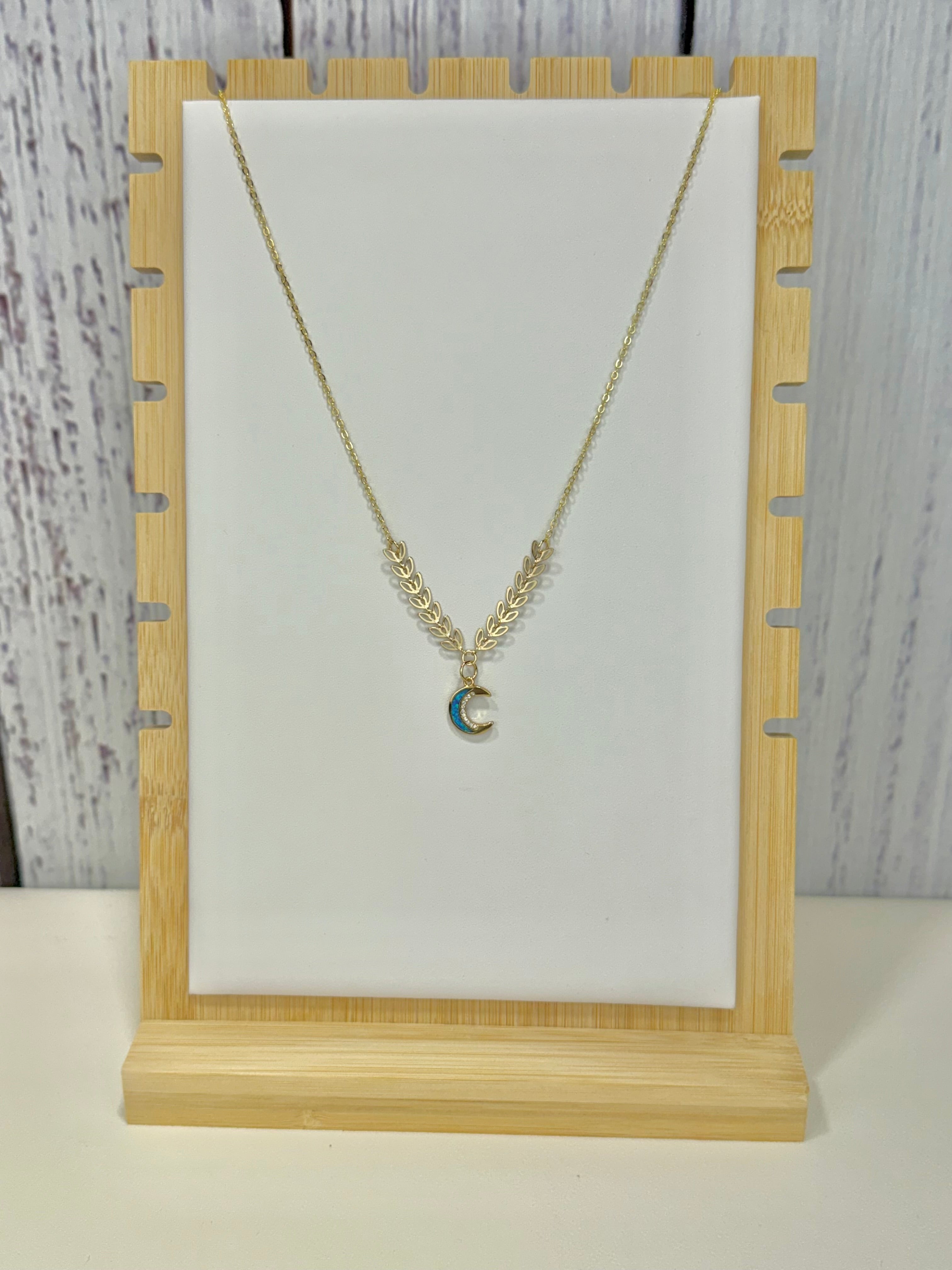 Blue Opal Moon Pendant Necklace