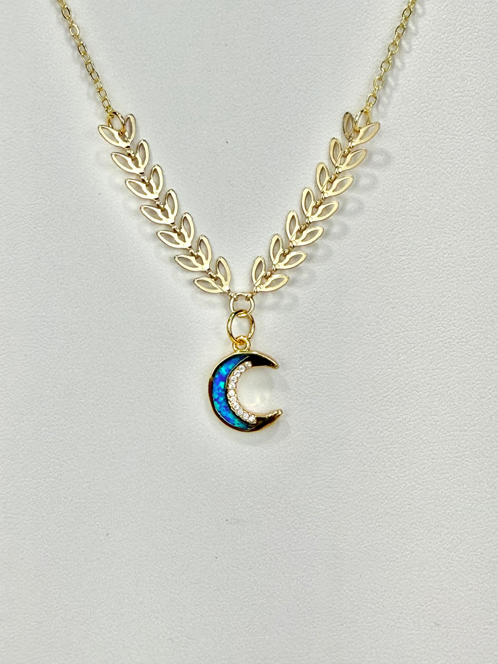 Blue Opal Moon Pendant Necklace
