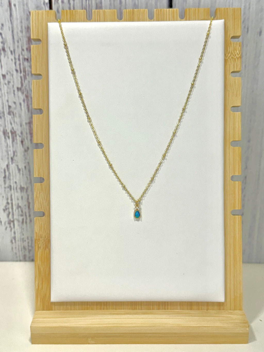 Blue Opal Tear Drop Pendant Necklace