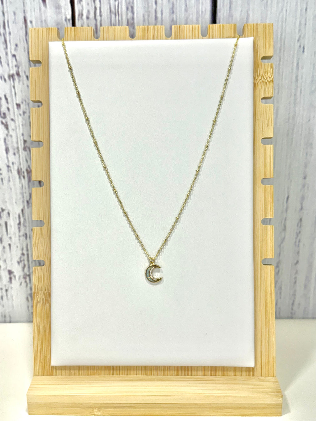 White Opal Moon Pendant Necklace