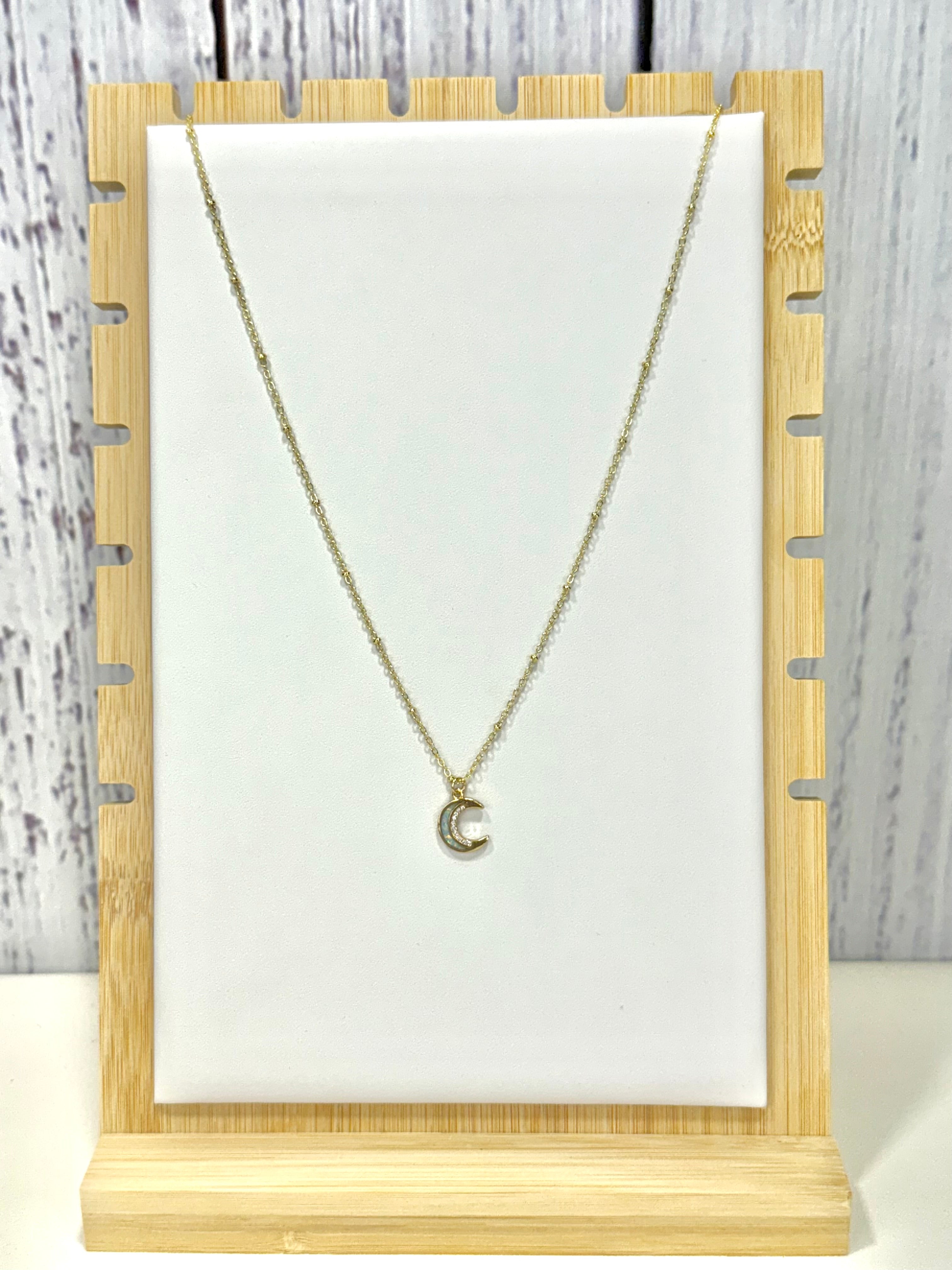 White Opal Moon Pendant Necklace
