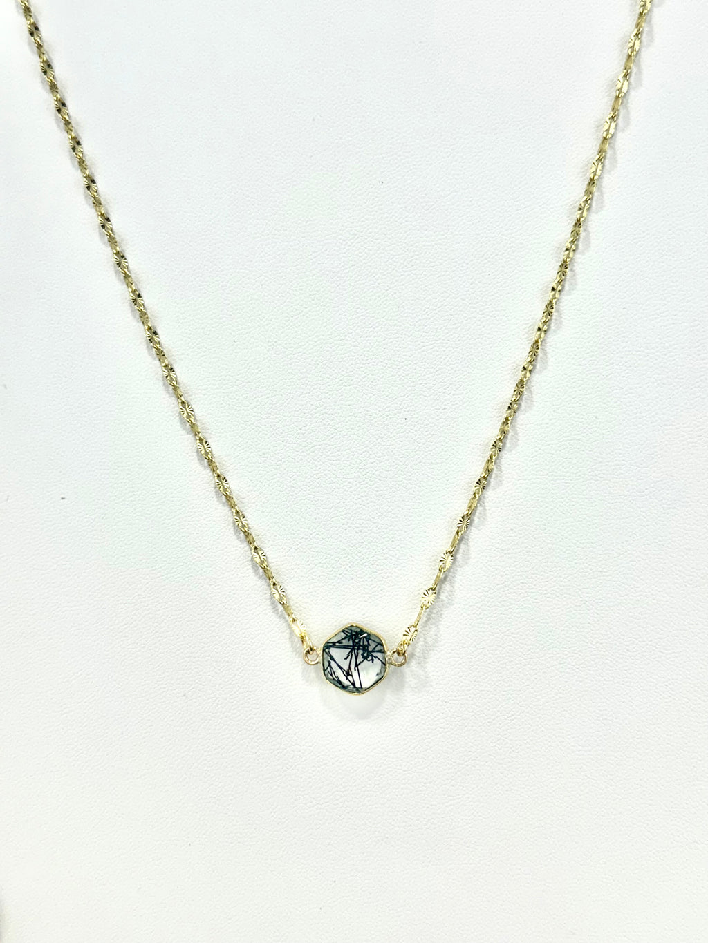 Black Tourmaline in Quarts Pendant Necklace￼