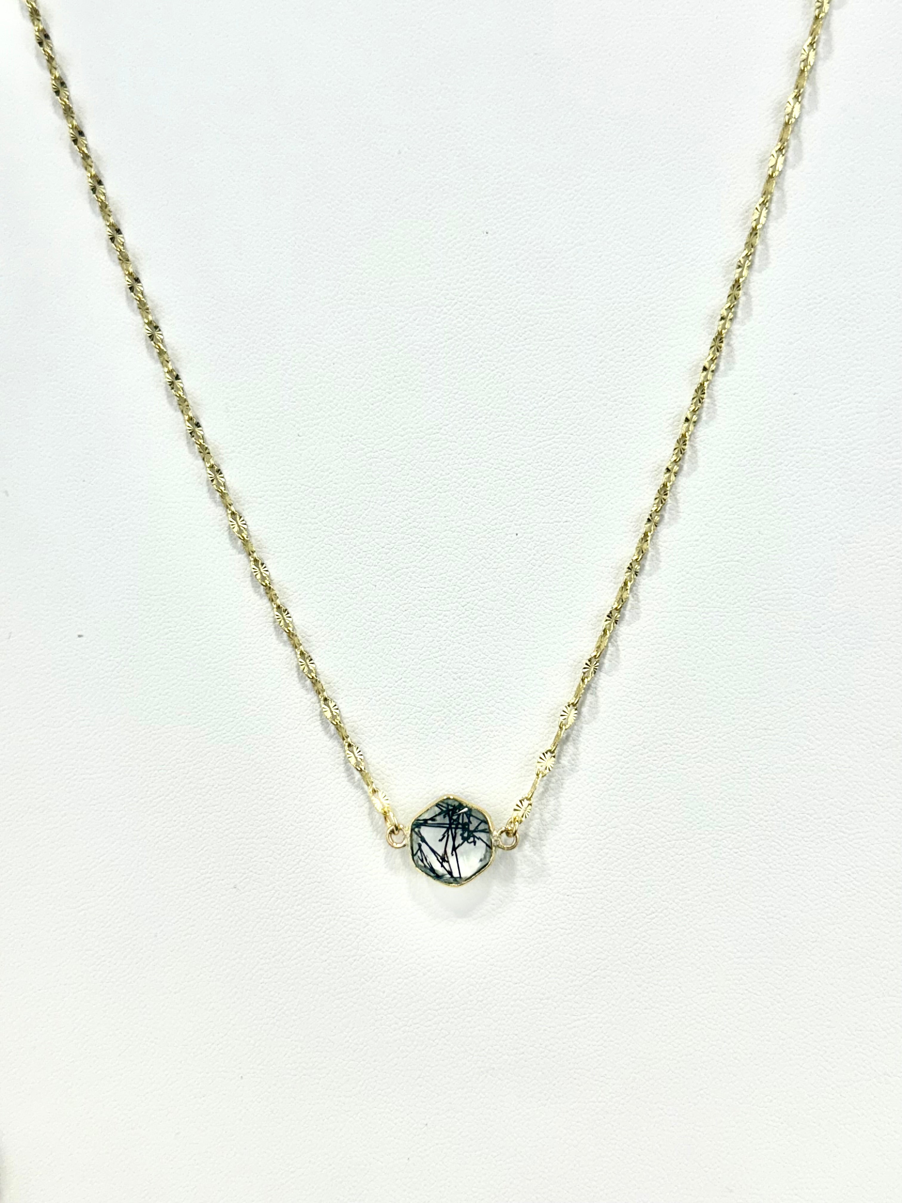 Black Tourmaline in Quarts Pendant Necklace￼