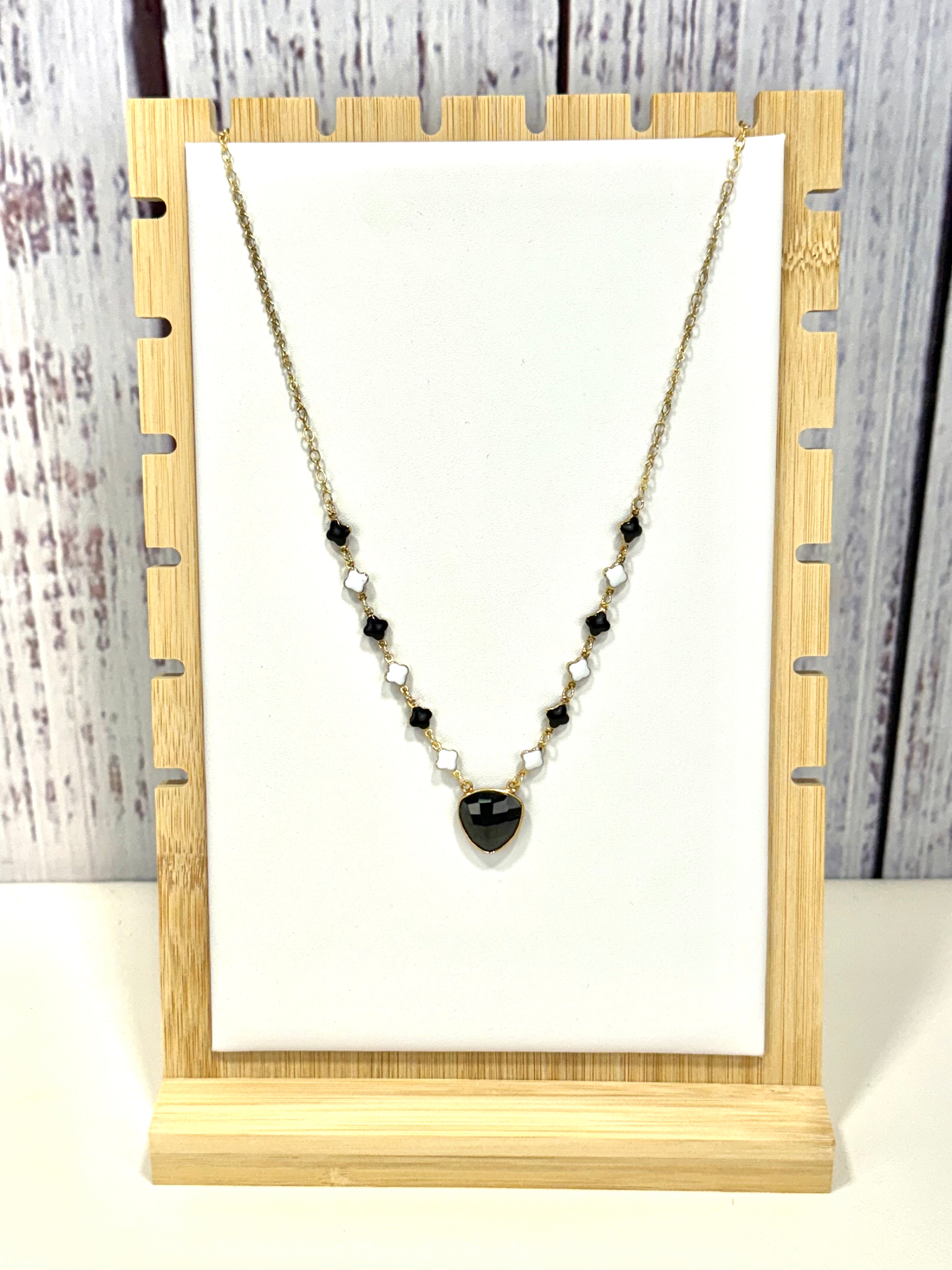 Black Onyx w/ Clover Pendant Necklace